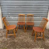 Set of 4 vintage beech chairs with teak seat