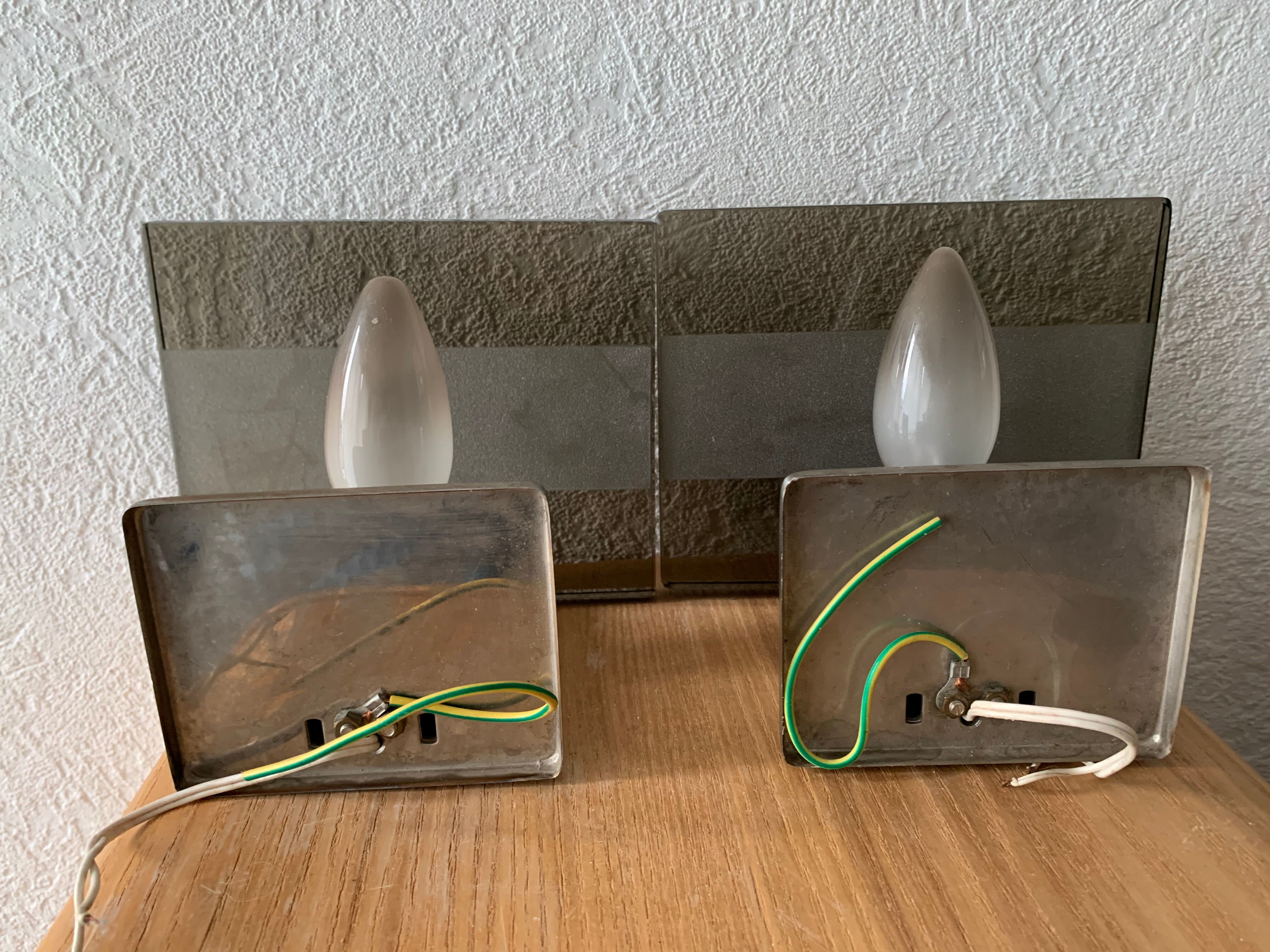 Pair wall light vintage smoke glass