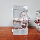 Pair of Ice Cube wall sconces in transparent bubbled glass, 1970s.