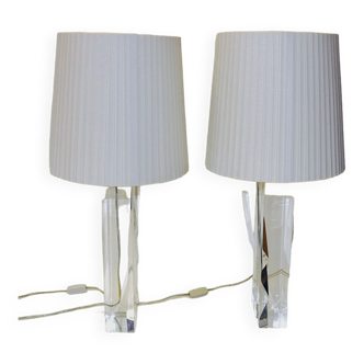 Rectangular vintage clear acrylic glass tablelamp pair 1970s