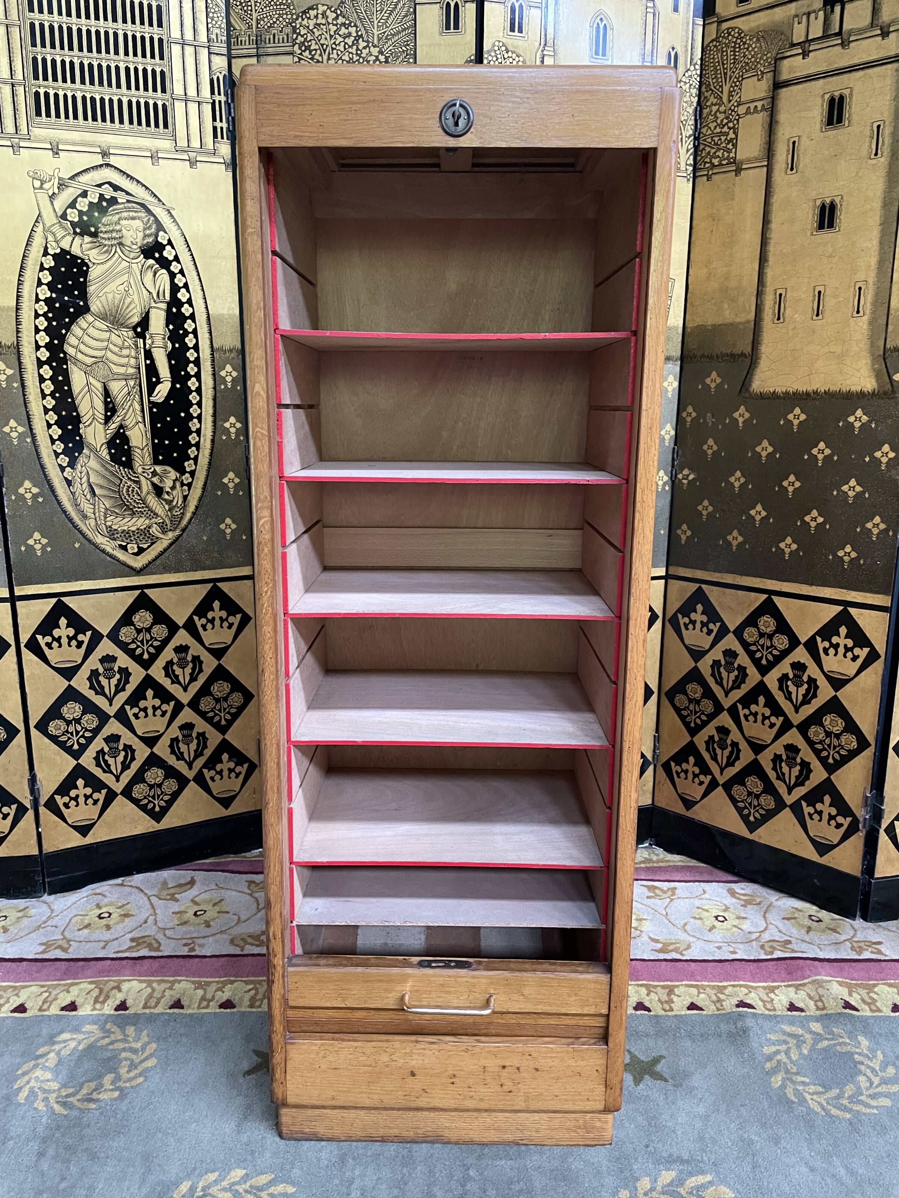 Oak notary curtain filing cabinet