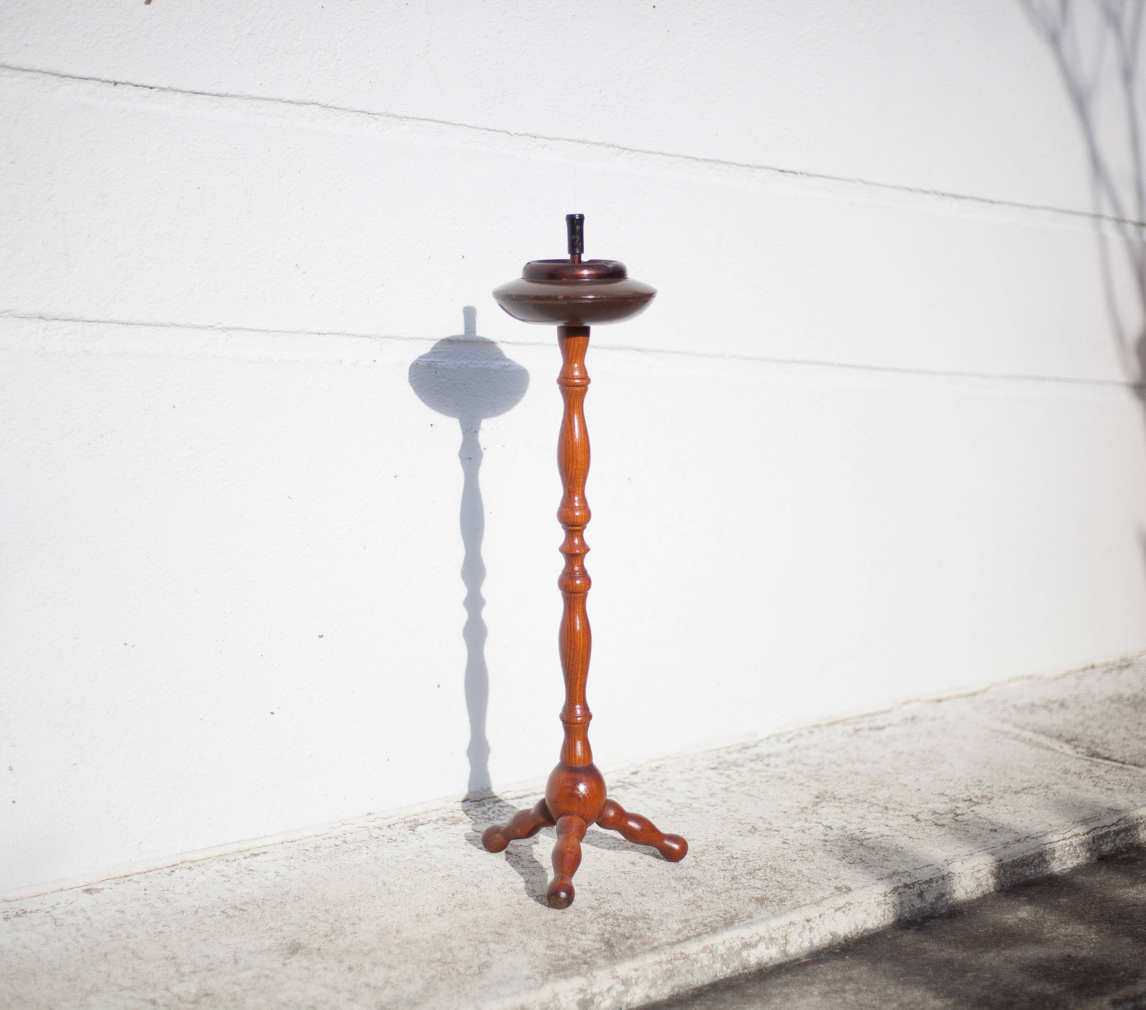 Vintage ashtray, ashtray on tripod wooden foot, push ashtray, tripod ashtray