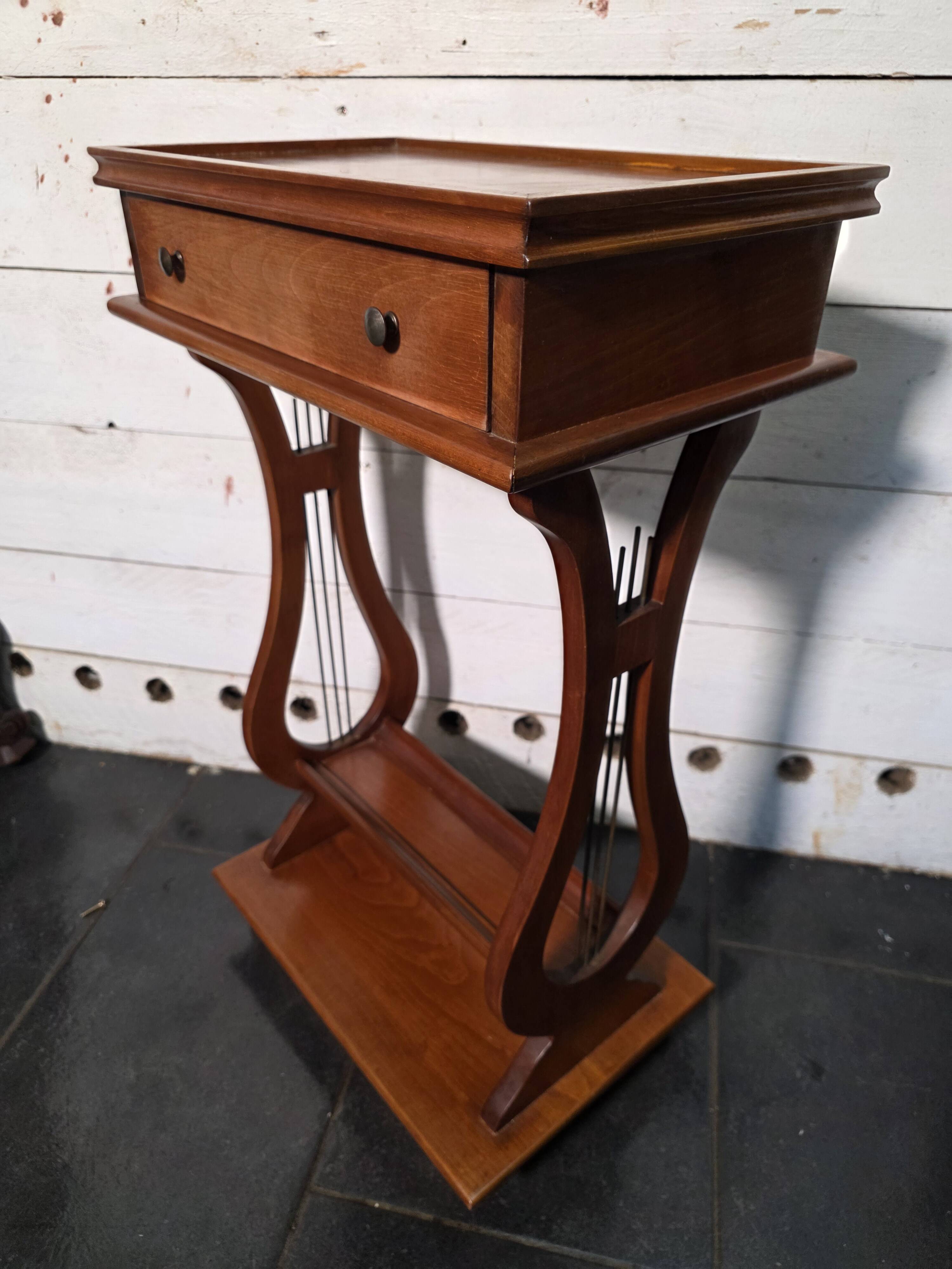Lyre bedside table in solid cherry wood