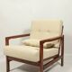 Vintage dark wood beige bouclé armchair by Z.Baczyk 1965