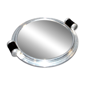 Plateau miroir art déco en métal chromé et bois 1930