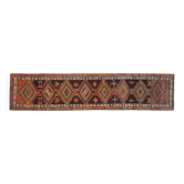 1970s Vintage Turkish Handmade Wool & Cotton Orange Runner Rug 80x356