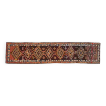 1970s Vintage Turkish Handmade Wool & Cotton Orange Runner Rug 80x356