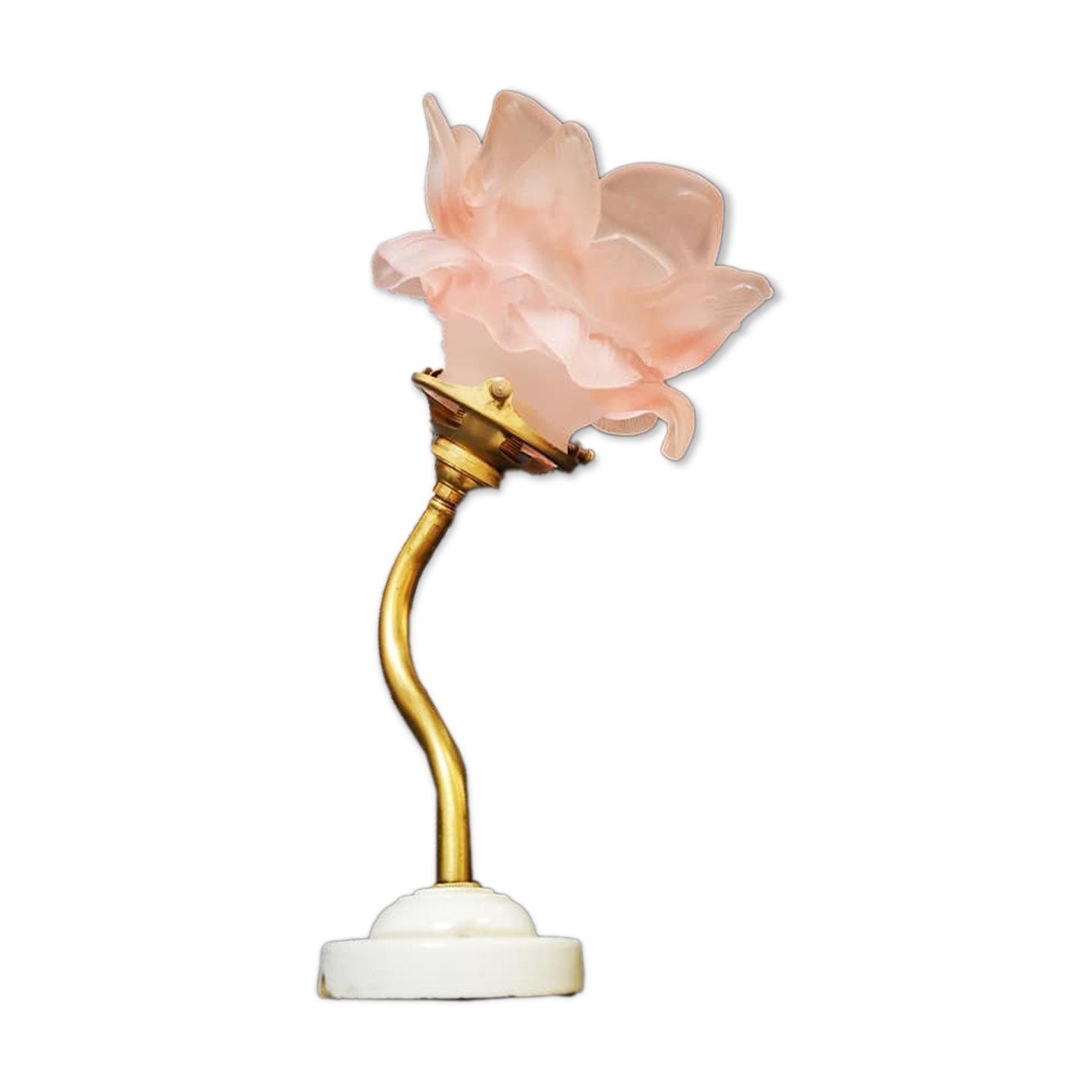 Applique ancienne tulipe pâte de verre rose porcelaine/ laiton art déco art déco 1920 n°2