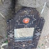 Ancient brutalist oriental wooden mirror 23x53cm