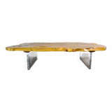 'Floating' mid-century Italian burr elm coffee table on Lucite blocks