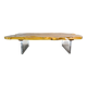 Table basse en frêne burr italien des années 50 'flottante' sur blocs de Lucite