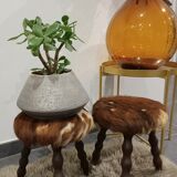 Duo of cowhide stools
