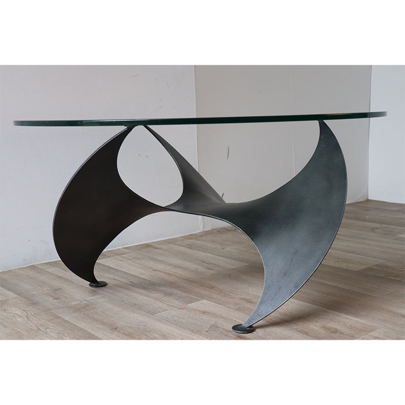 Table basse vintage "Hélice" en acier et verre, 1970