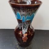 Old vase vallauris fady large model ceramic brown blue drips vintage
