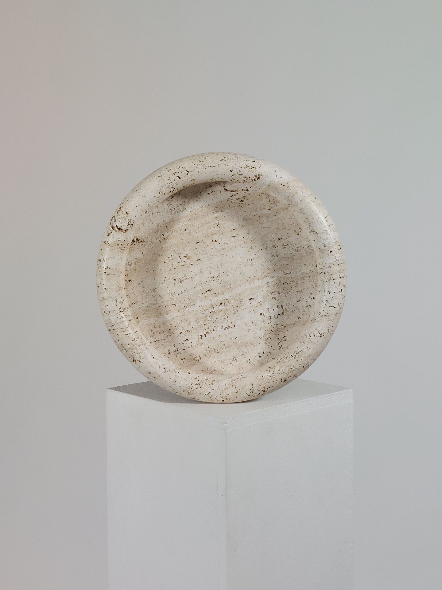Vintage mid century handmade italian travertine stone bowl