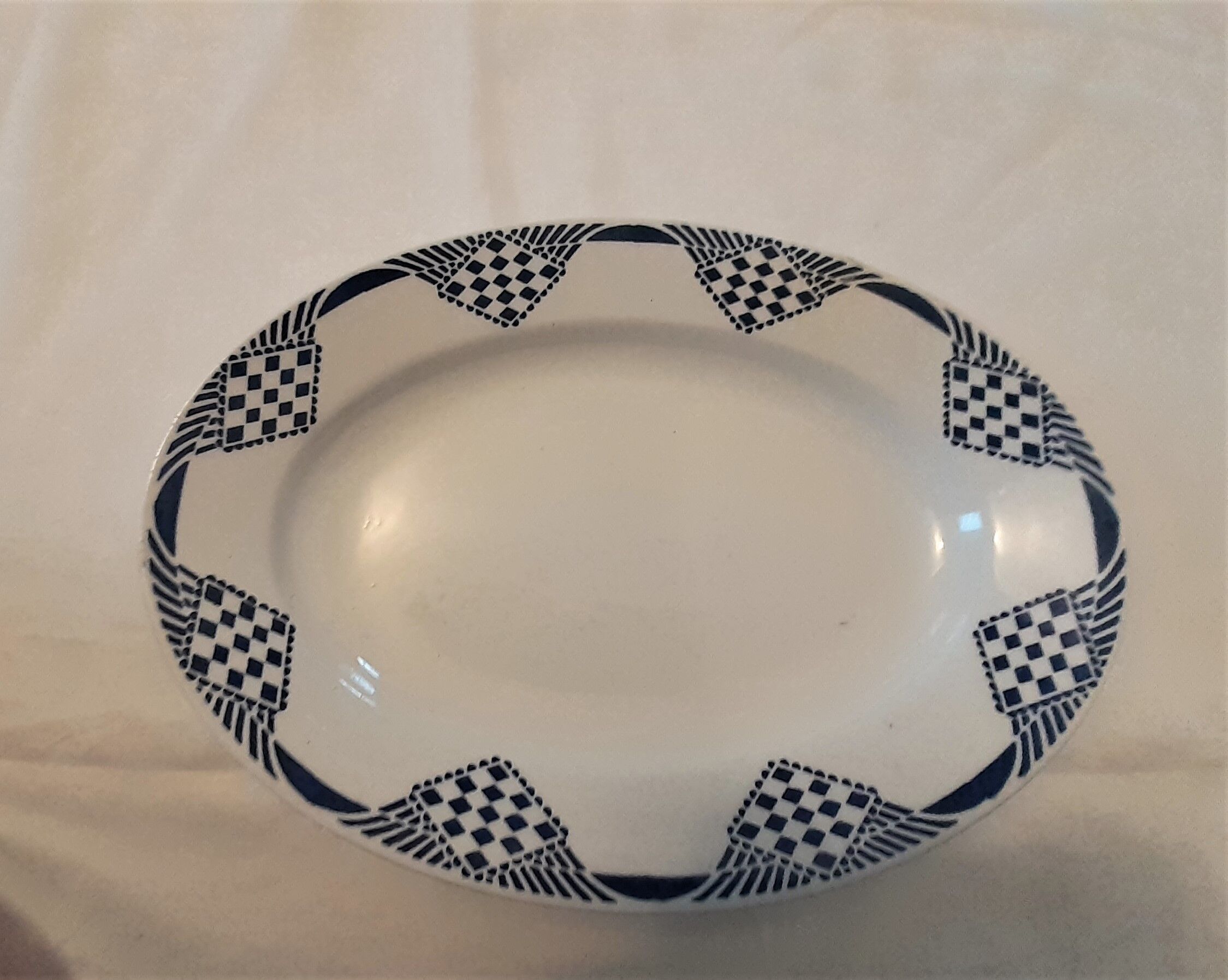 Oval flat faience old Orchies Moulin des Loups decoration PANTIN Blue Iron Earth