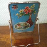 Miroir de barbier bi pied, mode suspension, biseauté, métal chromé - années 70