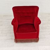 Fauteuil vintage danois en velours rouge cerise, 1960