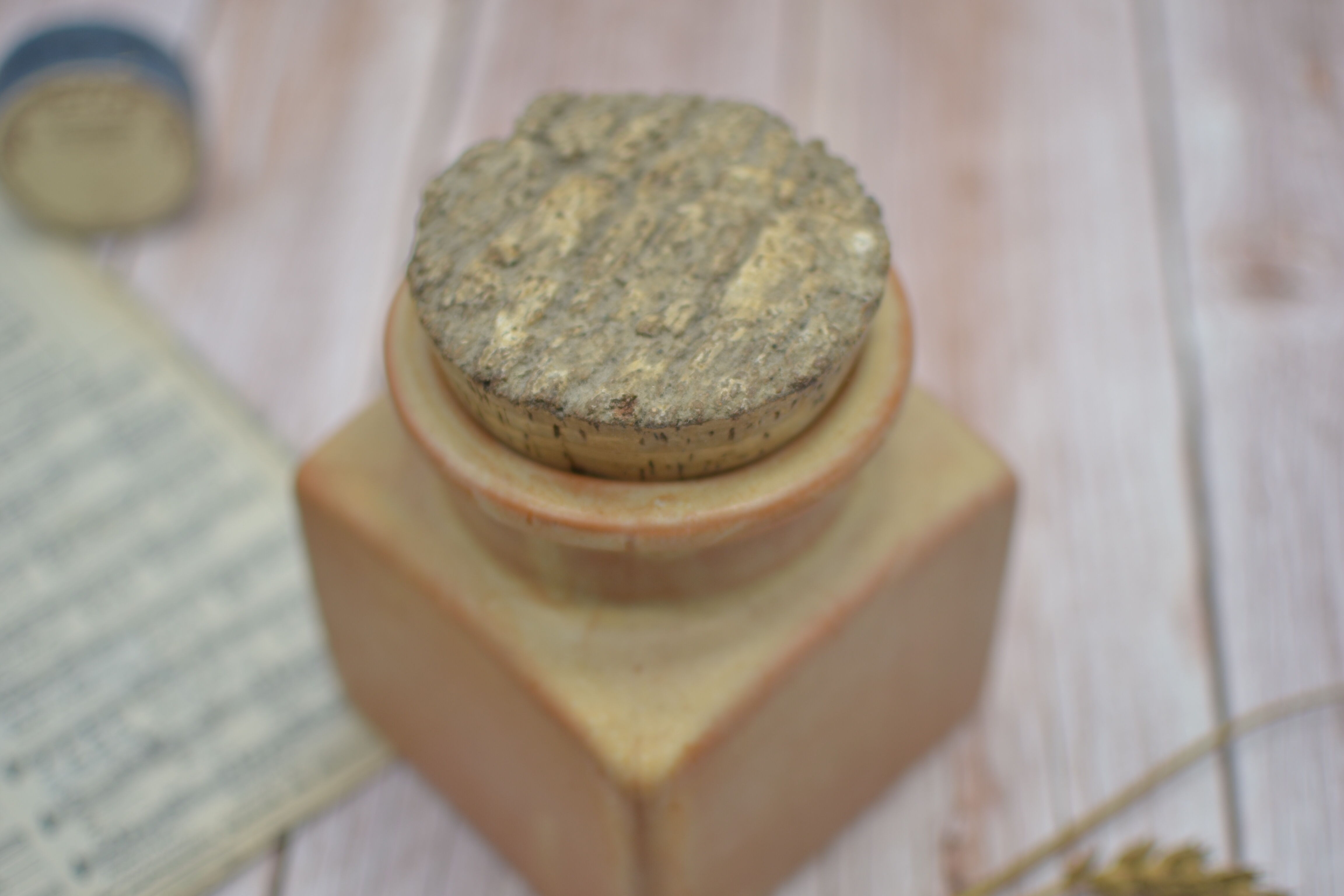 Large glazed terracotta pot with original cork lid