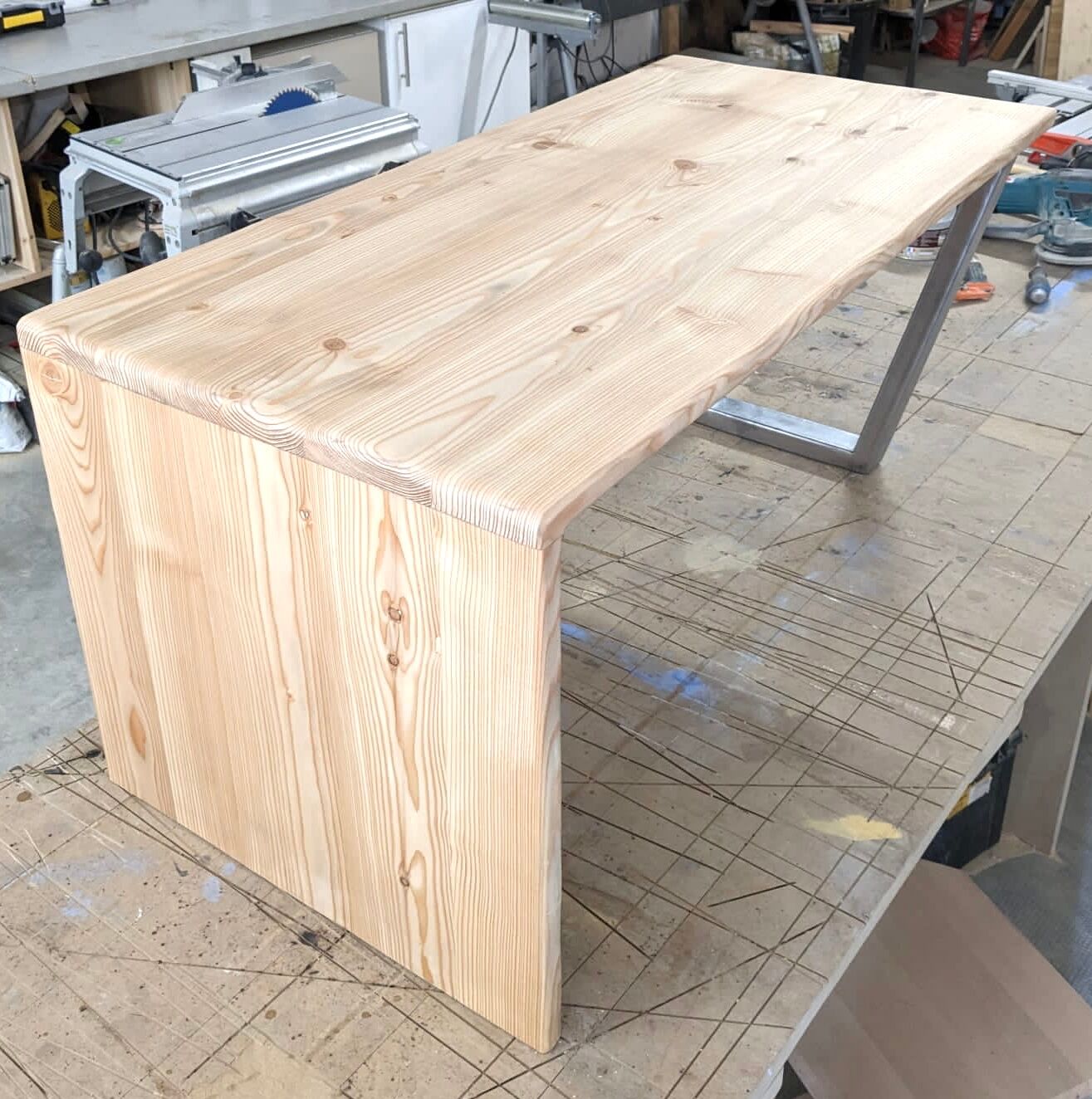 Larch coffee table and steel base