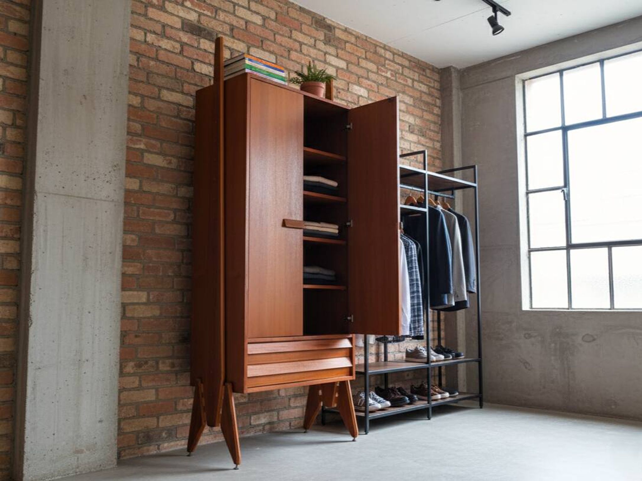 Mid century original teak storage wardrobe Italy 1960s