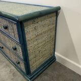 Commode vintage en rotin bleu par Maugrion, France 1970