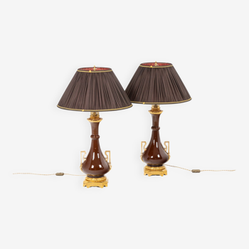 Pair of lamps in porcelain and bronze circa 1880