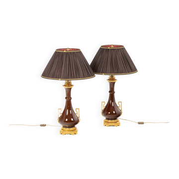 Pair of lamps in porcelain and bronze circa 1880