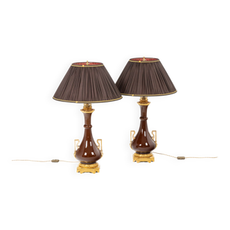 Pair of lamps in porcelain and bronze circa 1880