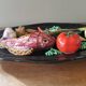Vintage barbotine dish with fish decoration in relief