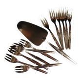 Silver-plated cake service / 12 forks and silver cake server