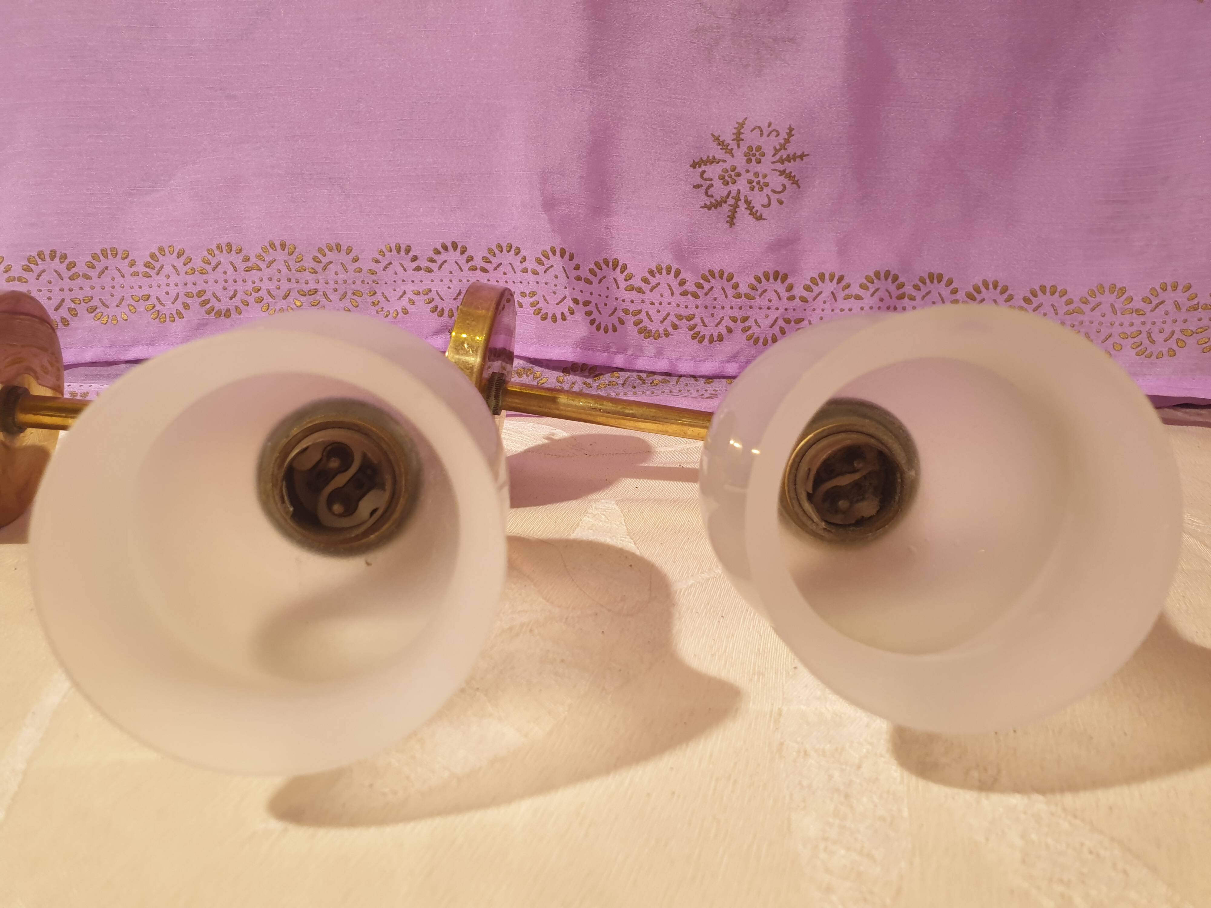 Pair of vintage design brass and opaline wall lights