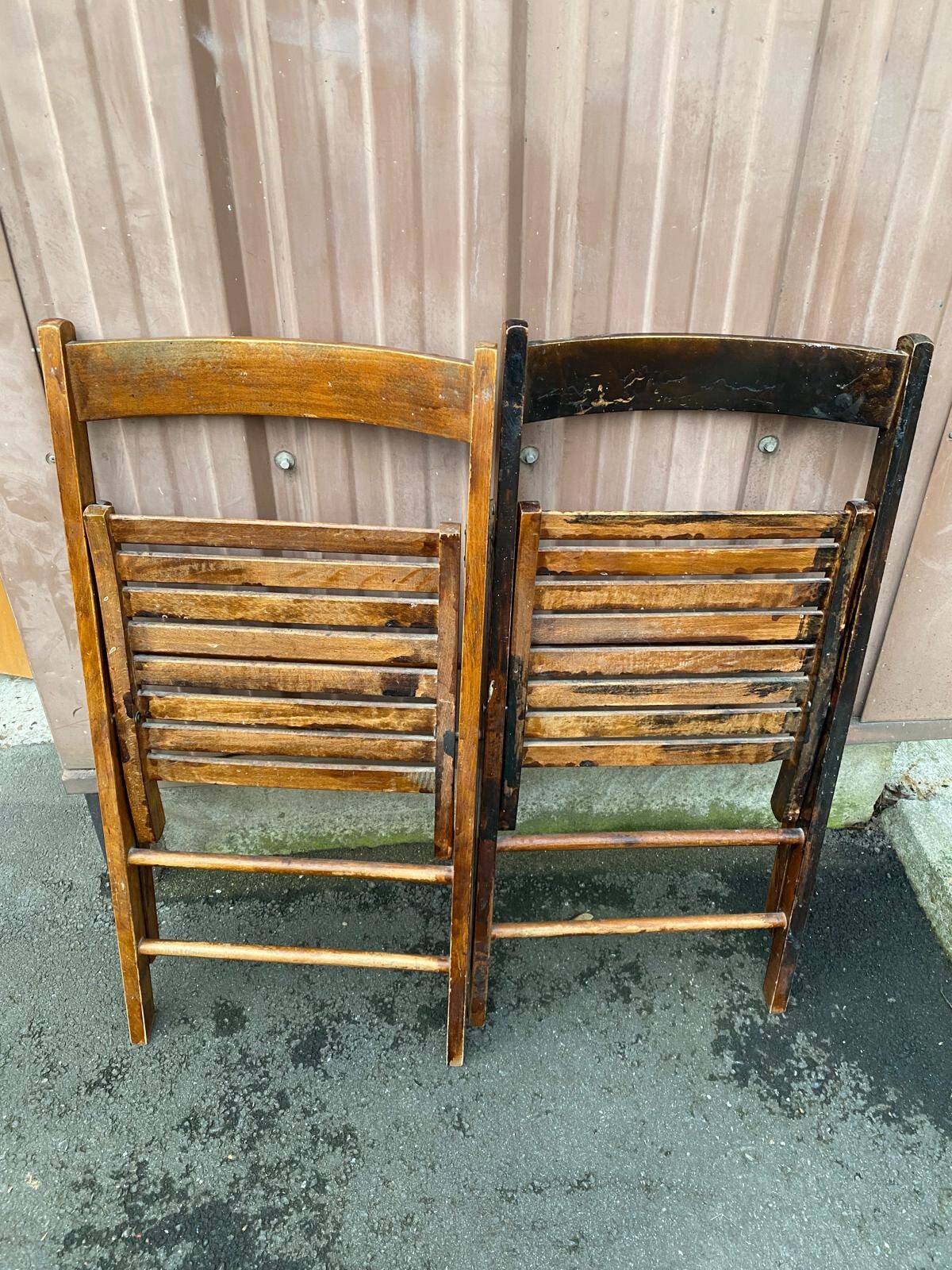 2 vintage folding wooden chairs