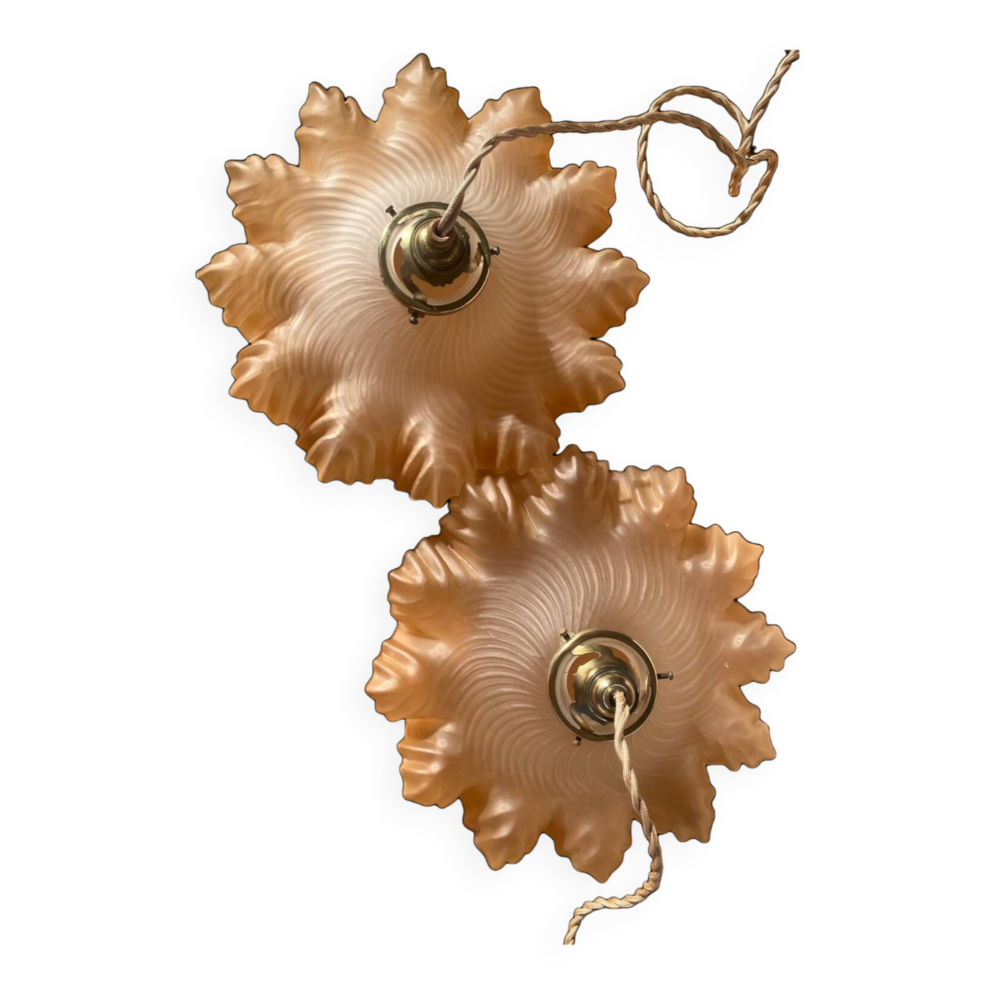 Pair of amber pendant lights