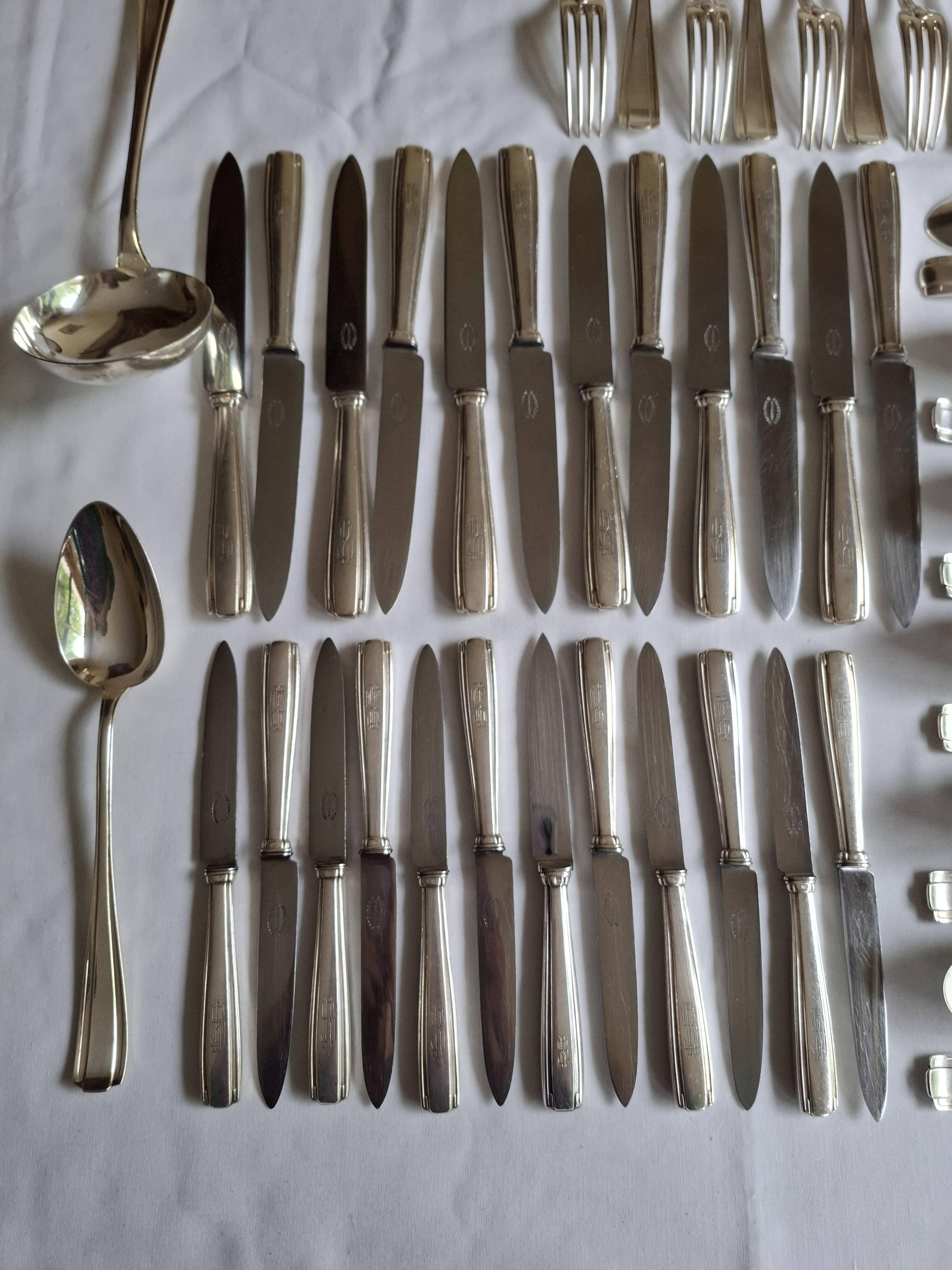 Betty 1930 art deco silver-plated metal Boulenger cutlery set, 50 pieces.