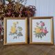 2 paintings with period lithographed flowers and gilded wooden frame.