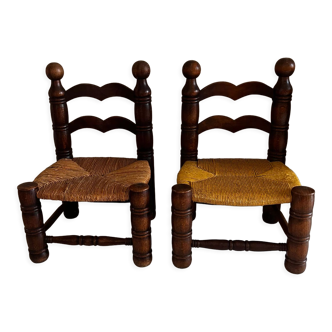 Pair of low oak chairs