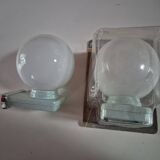 paire d'applique vintage en verre opaline support bleu neuve