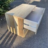Commode en pin patiné crème, bleu foncé, 2 tiroirs