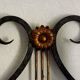 Pair of old antique French double lyre shape green wrought iron wall sconces