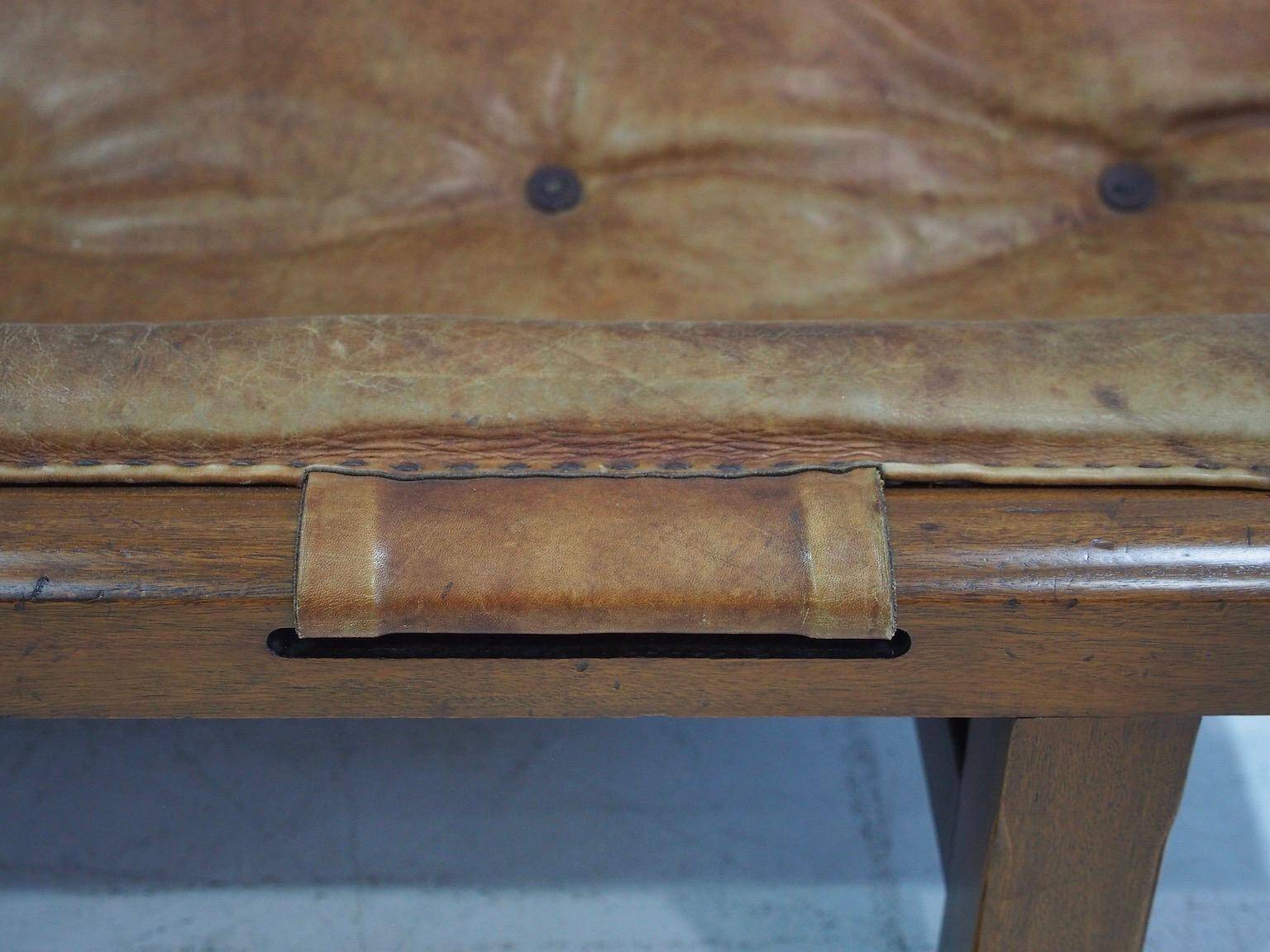 20th-century leather and Brazilian hardwood sofa, Brown