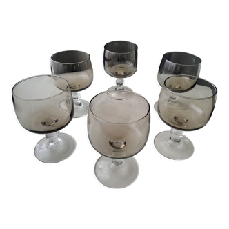 6 glasses smoked color vintage 70s