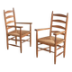 Set of 2 oak and wicker armchairs, mid-20th century.