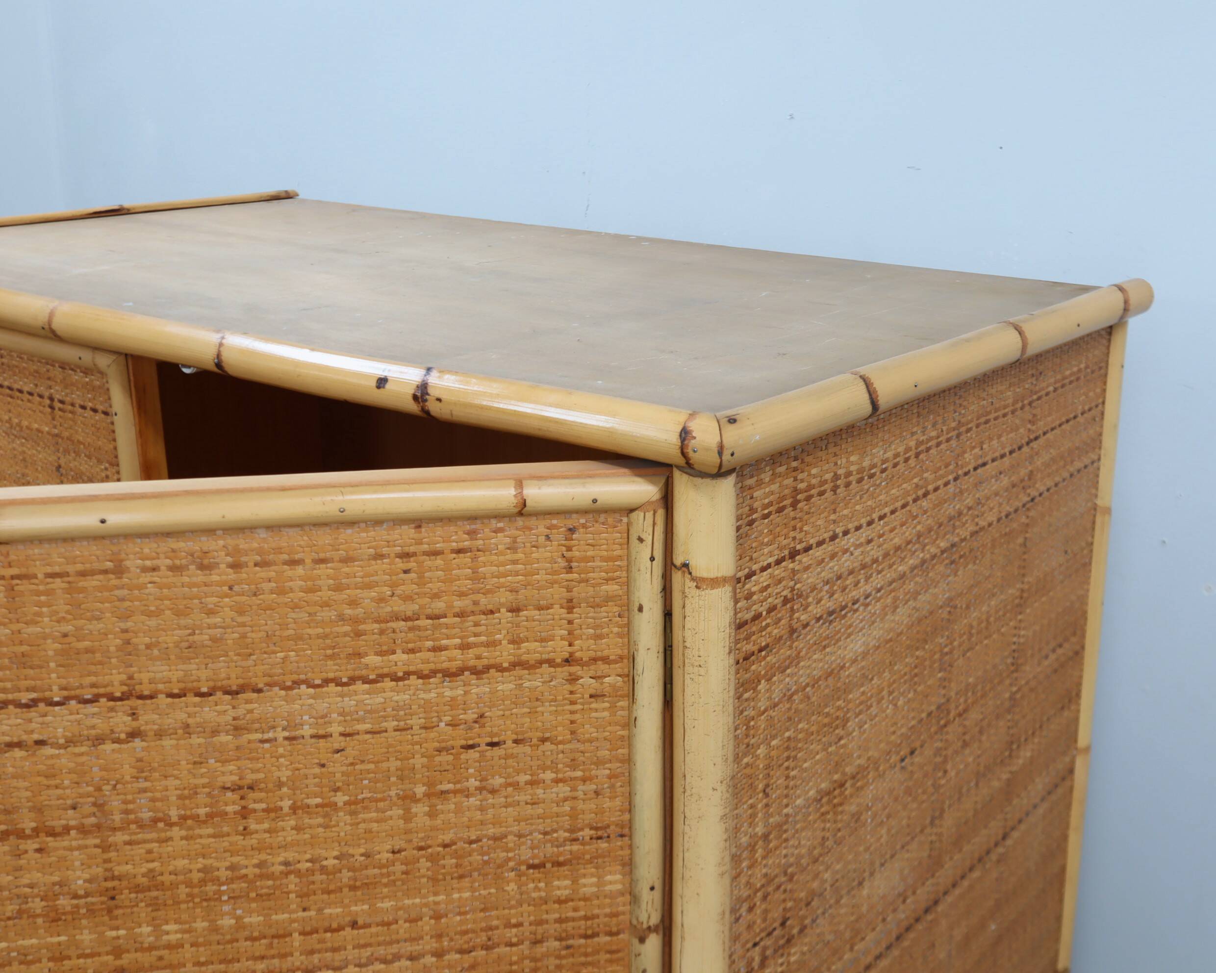 Vintage Dal Vera bamboo & rattan freestanding wardrobe 1970s