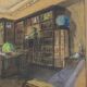 Watercolor sign andre brif or prif interior drawing library 1925