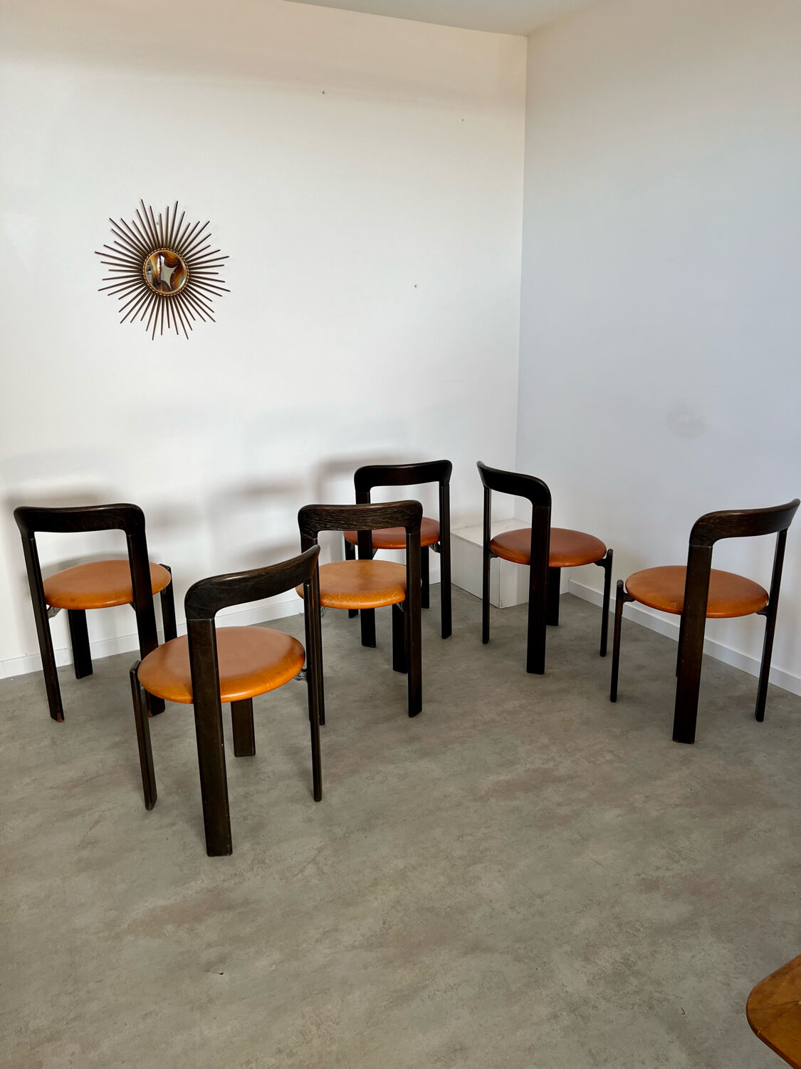 6 wooden chairs and imitation leather design Bruno Rey for Dietiker vintage year 60
