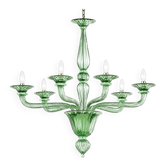 Sculptural Linear “Rigadin” Green Murano Glass Chandelier