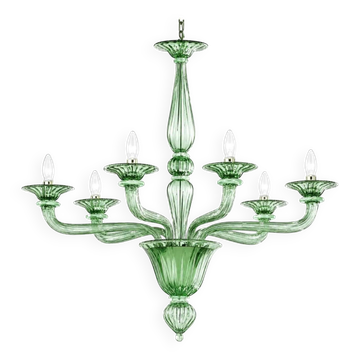 Sculptural Linear “Rigadin” Green Murano Glass Chandelier