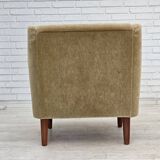 1970s, Danish armchair, original green furniture velour, teak wood legs.