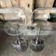 Pair Stool Foot Bar Tulip Metal Chrome + Seat Plexi Transparent Vintage